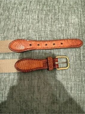 Vintage Cole Haan Solid Brass Brown Leather Belt with Burgundy Croc Accent